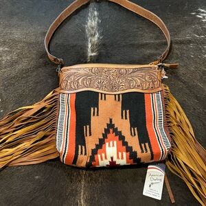 American Darling Brown and Tan Shoulder Bag with Fringe